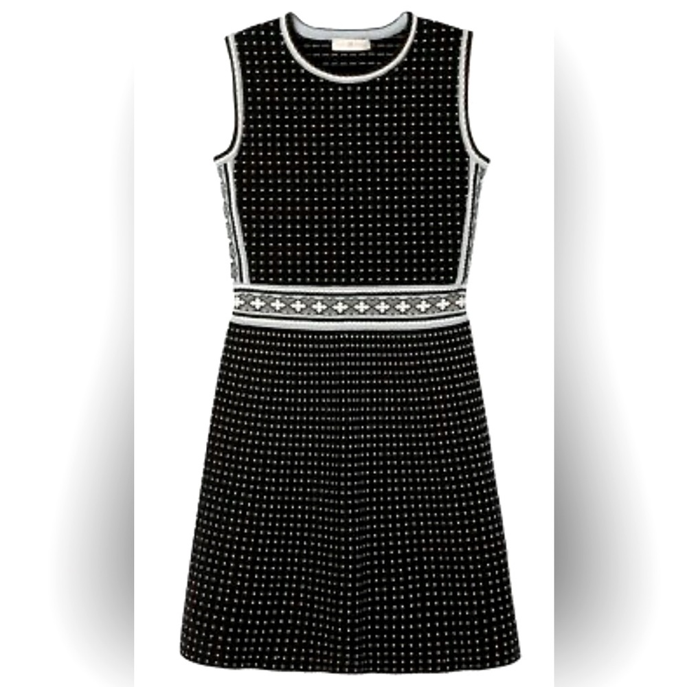 TORY BURCH navy geo stitch knit dress